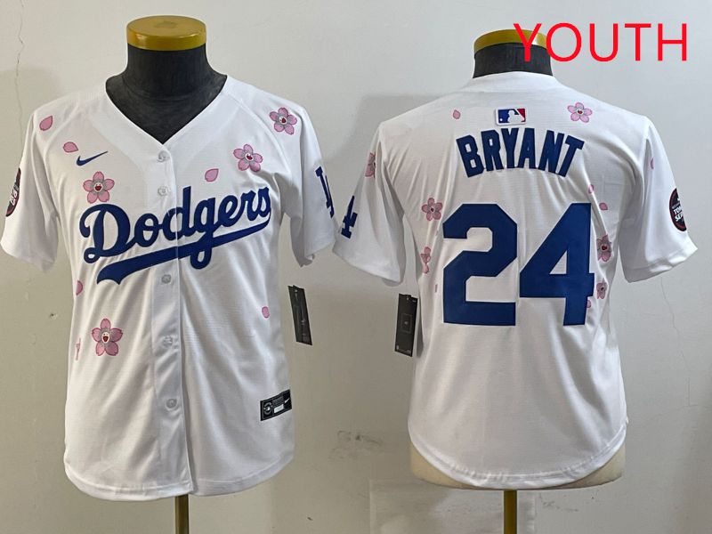 Youth Los Angeles Dodgers #24 Bryant White Sakura Edition 2025 Nike MLB Jersey style 1